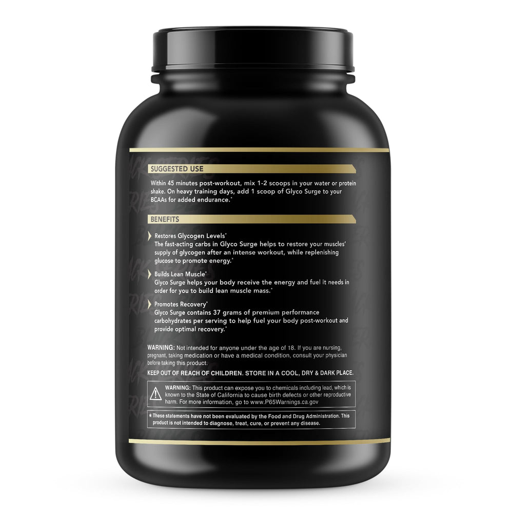 Anabolic Warfare Glyco Surge mix-in glass demonstrates easy post-workout recovery drink.
