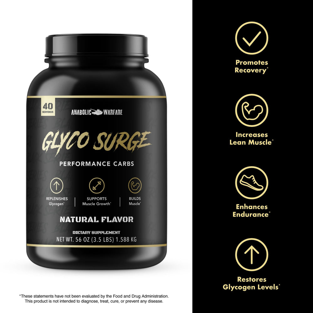 Anabolic Warfare Glyco Surge scoop dispensing shows convenient serving for faster energy.
