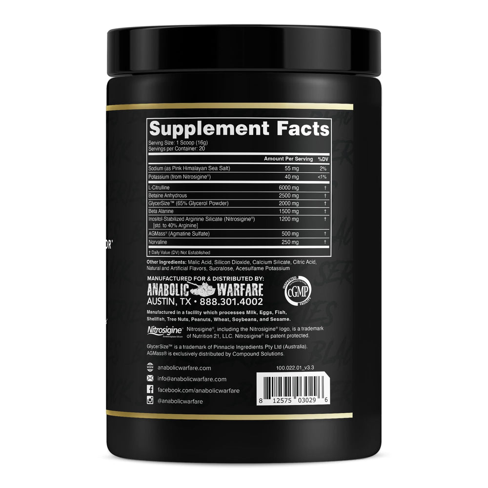 Veiniac label closeup highlights L-Citrulline and AGMass for pump potential.