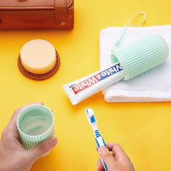Travel-friendly denture cleaning kit with covers and cup holder