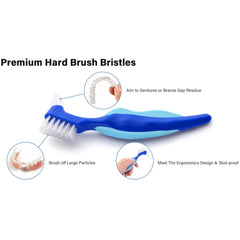 Close-up of dual-bristle denture brush