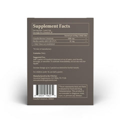 Back view showing single-serve packets and nutrition information