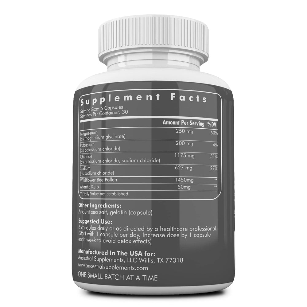 Containers and ingredients from wild-harvested sources used in the minerals and electrolytes supplement