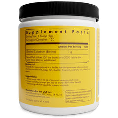 Bovine Colostrum Powder bottle with label