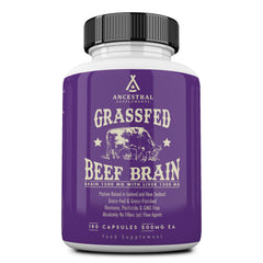 Bottle of Ancestral Supplements Grass-Fed Beef Brain + Liver capsules with label