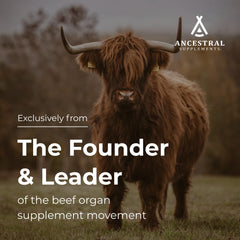 Beef liver and brain-derived ingredients displayed with capsules