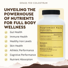 Product label displaying grass-fed beef colostrum information