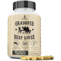 Bottle of Ancestral Supplements Grass-Fed Beef Liver 180 capsules