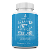 Bottle of Ancestral Supplements Grass Fed Beef Lung & Liver 180 Capsules on white background