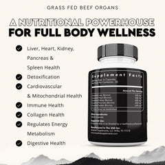 Grass-fed beef kidney supplement - 600mg per serving with selenium and B12