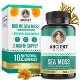 Ancient Bliss Sea Moss pills bottle - 120 capsules on white background