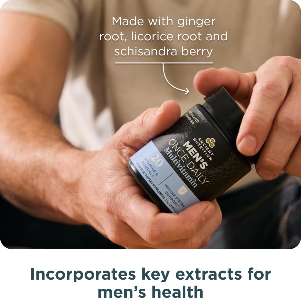 Adult man taking a daily multivitamin