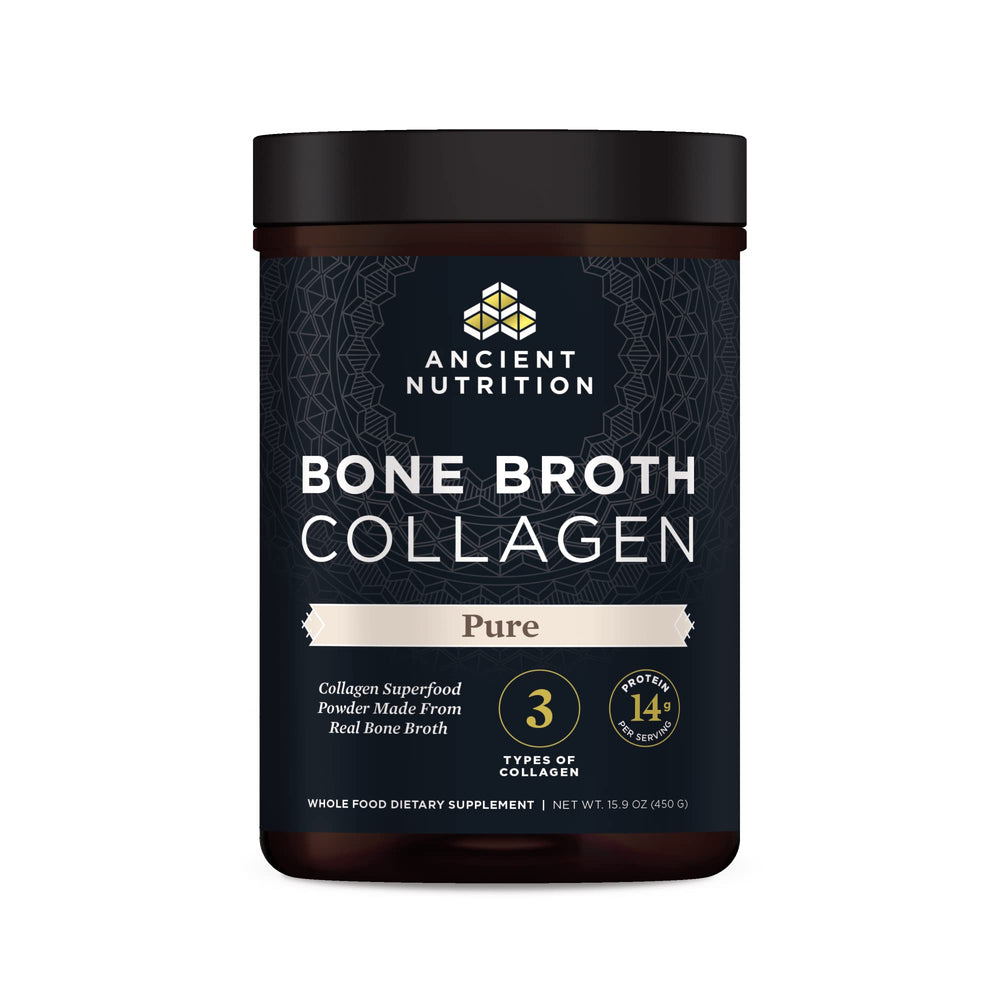 Front view of Ancient Nutrition Bone Broth Collagen Powder 15.9oz, 30 servings