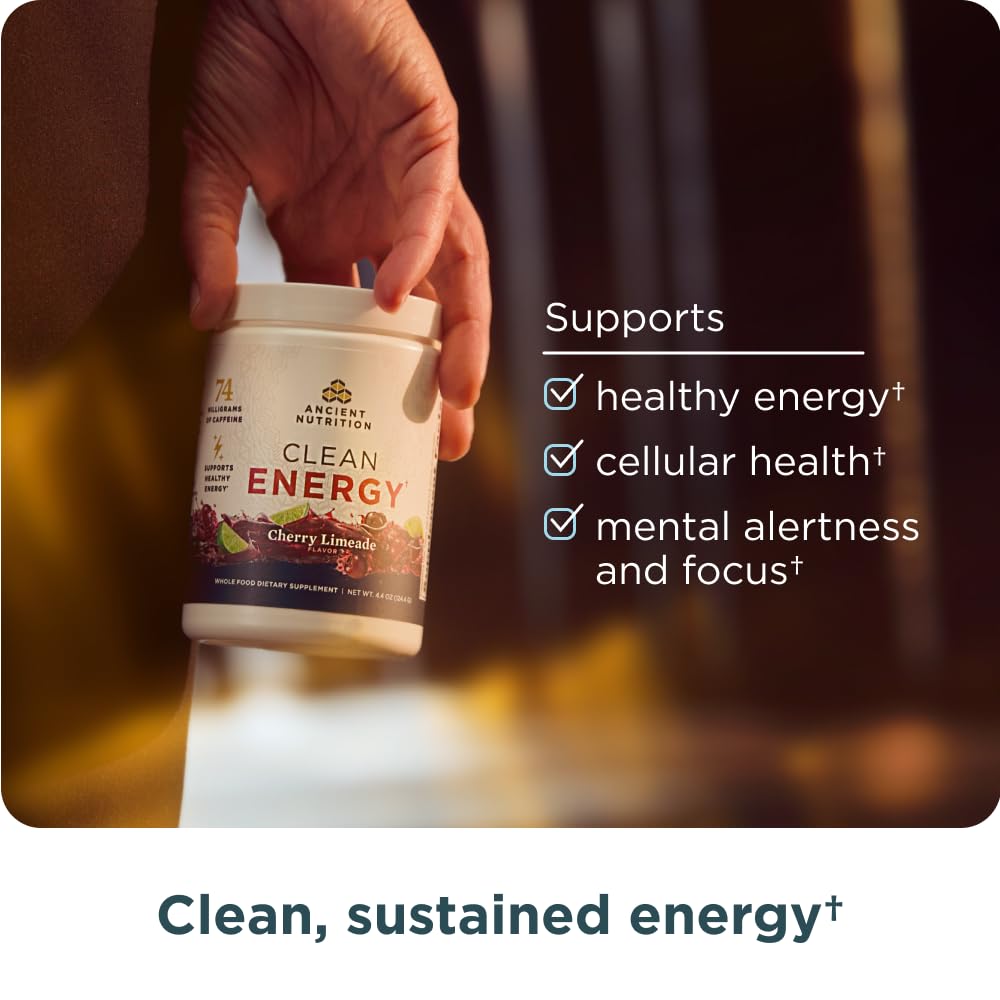 Ancient Nutrition Clean Energy Powder person focused at desk for mental clarity.