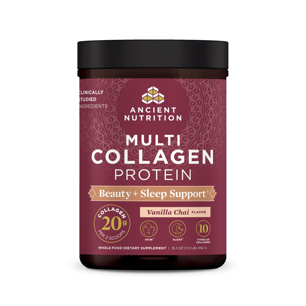 Ancient Nutrition Collagen Beauty + Sleep Vanilla Chai container front