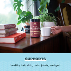 Cup of tea with collagen powder being added