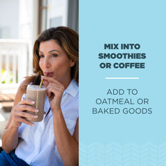 Nutrition facts label on collagen powder container