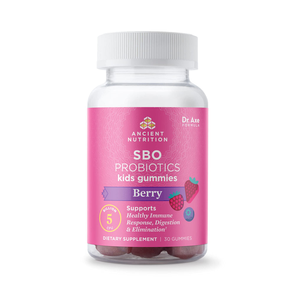 Front label of Ancient Nutrition SBO Probiotics Kids Gummies Berry 30-count