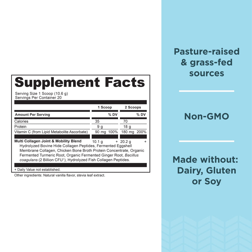 Close-up of multi-collagen vanilla bottle label