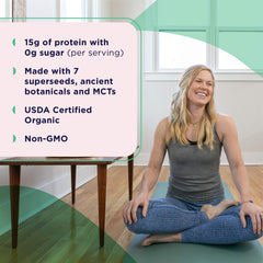 15g protein per serving indicated on Ancient Nutrition Plant Based Protein Powder