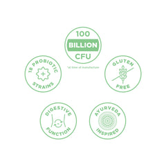 Label highlighting 100 Billion CFU and 18 probiotic strains.