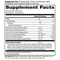 Close-up of bottle label of Organic SuperGreens Gummies
