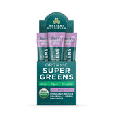 Front packaging of Ancient Nutrition SuperGreens Powder with Probiotics in Berry flavor