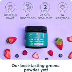 Close-up of probiotics and ingredients in Ancient Nutrition SuperGreens