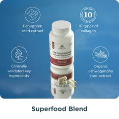 Ancient Nutrition Testosterone Support dosing glass showing capsules ready to take.