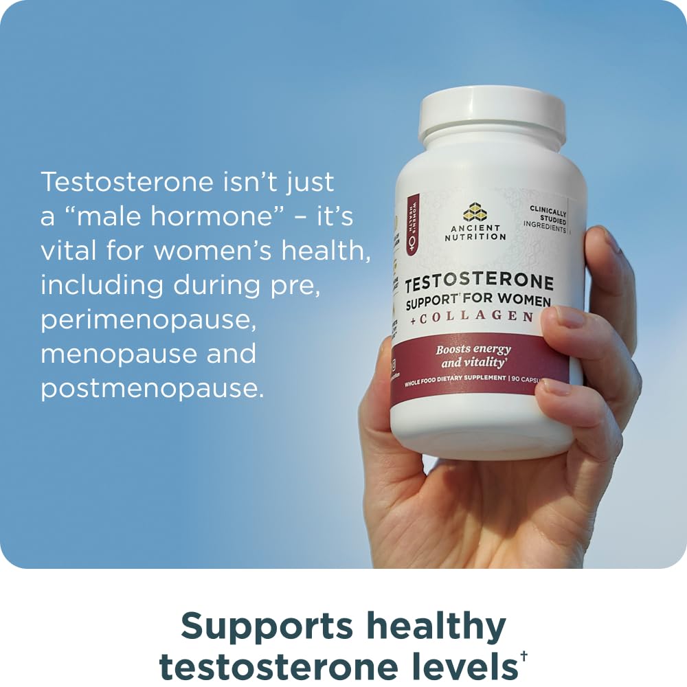 Ancient Nutrition Testosterone Support fenugreek seeds highlight clinically studied ingredient benefits.