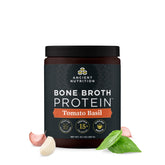 Ancient Nutrition Tomato Basil Bone Broth Protein Powder tub highlighting 15g protein per serving