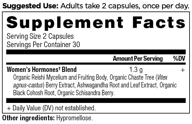 Nutrition facts panel for Women's Hormones capsules