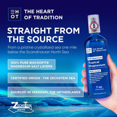 Ancient Zechstein Sea magnesium oil in a blue glass bottle