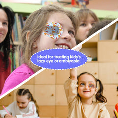 Child applying breathable adhesive eye patch