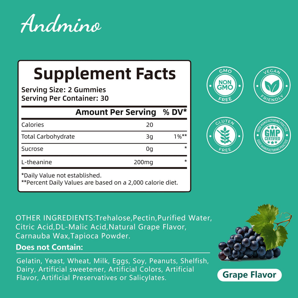 Grape-flavored Andmino L-Theanine Gummies with Trehalose close-up