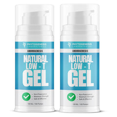 Androgenesis natural low-t gel bottle—sleek blue packaging for daily testosterone-support use.