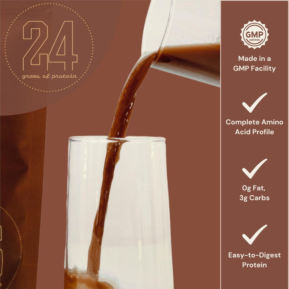 Shake prepared with chocolate egg white protein for recovery