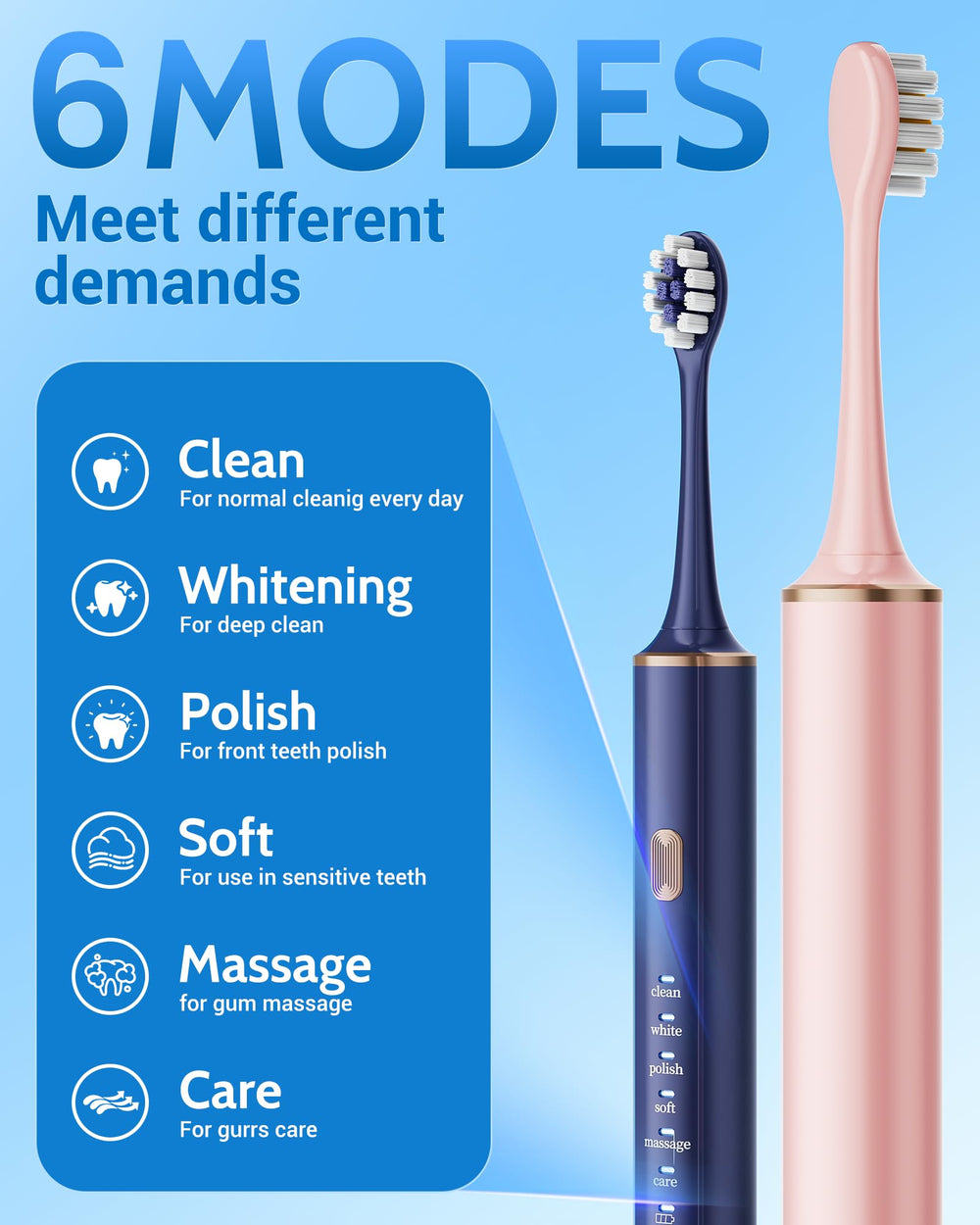 Two sets of brush heads included with Aneebart toothbrush