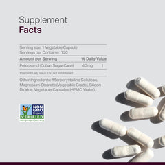 Close-up of policosanol capsules showing non-GMO veggie capsules