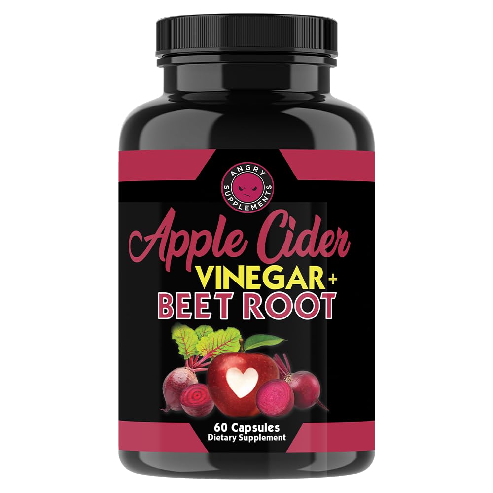 Angry Supplements ACV Beet Root capsules bottle showcasing two-in-one wellness blend