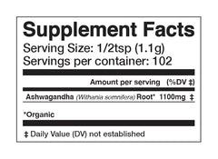 Origin label showing Ashwagandha root powder sourced from India