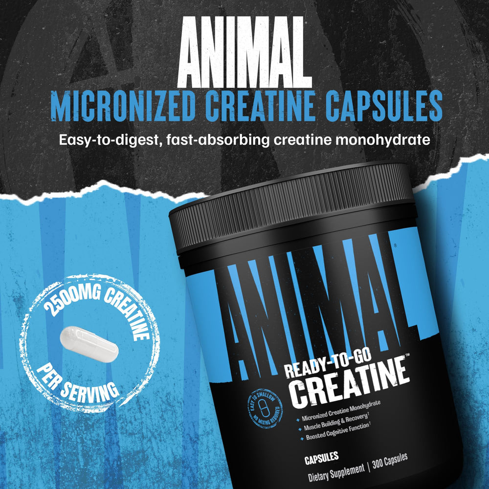 Overview of Animal Creatine Capsules bottle with label