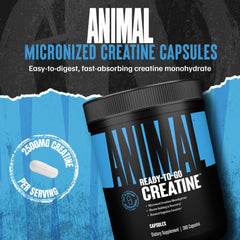 Overview of Animal Creatine Capsules bottle with label