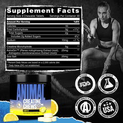 Travel-friendly tub of Animal Creatine Chews Lemon Ice