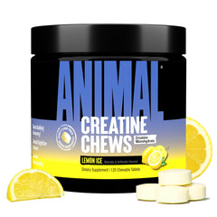 Animal Creatine Chews Lemon Ice tub front shows convenient on-the-go pre and post workout support