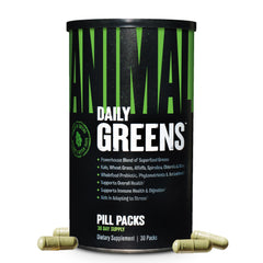 Front label of Animal Daily Greens Pill Packs featuring kale and greens imagery