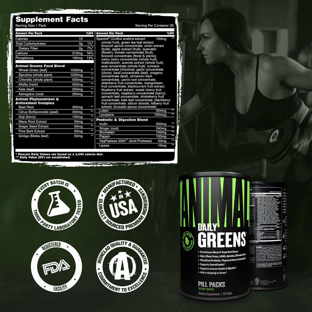 Athletic user with greens supplement for immune and digestion support