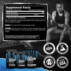 Concept image of muscle growth and endurance with creatine powder