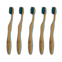 Blue-handled ANJBAM bamboo toothbrush front view