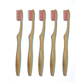 Set of five pink ANJBAM bamboo toothbrushes
